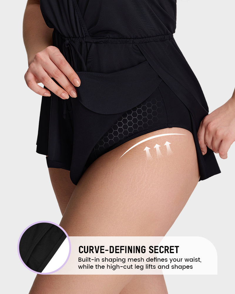 LilyCurve SculptFit AirLift Halter V-Neck Swim Romper in BL