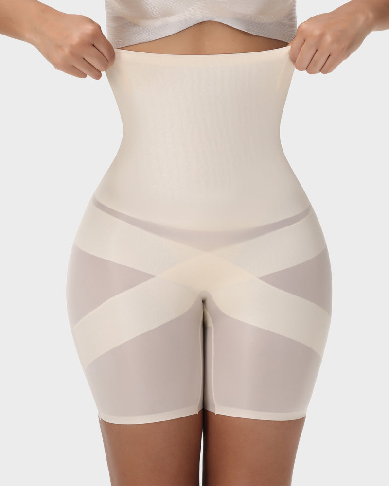 LilyCurve High-Waist Cross Compression Shaping Shorts in NU