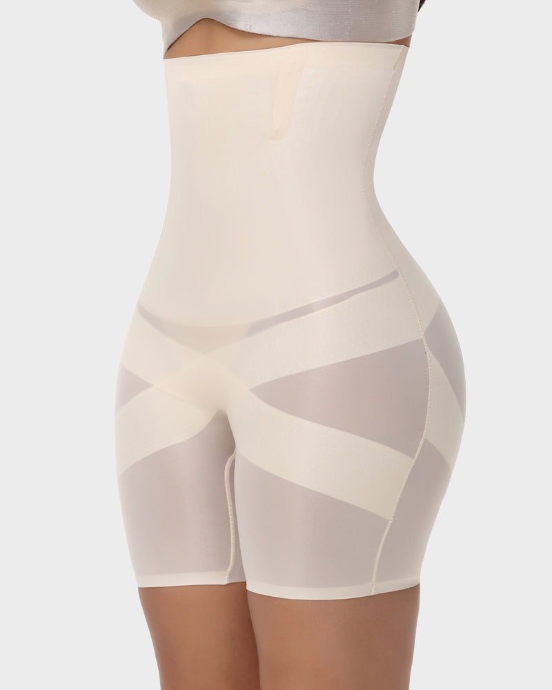 LilyCurve High-Waist Cross Compression Shaping Shorts in NU