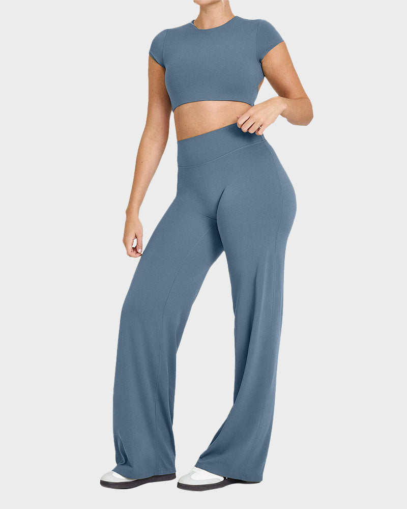 LilyCurve High-Waisted Elastic Wide-Leg Lounge Yoga Pants in GY