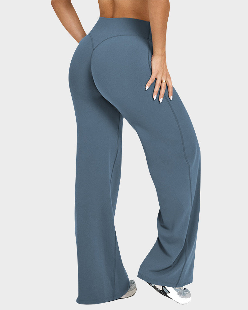 LilyCurve High-Waisted Elastic Wide-Leg Lounge Yoga Pants in GY