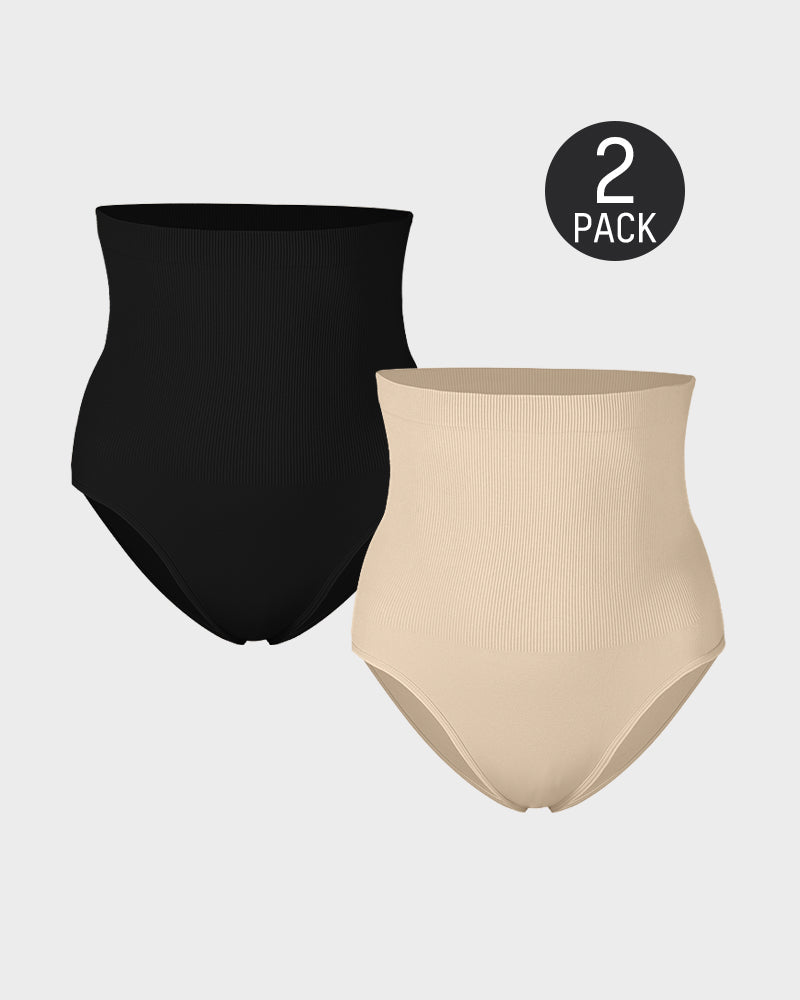 LilyCurve High Waist Tummy Control Brief Panty (2 Pack) in BN