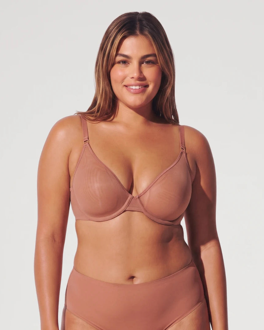Sheer Mesh Unlined Underwire Plunge Bra