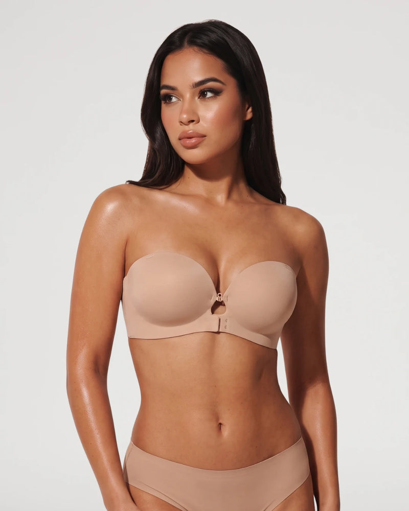 Soutien-gorge sans bretelles rembourré, sans armatures, à fermeture avant