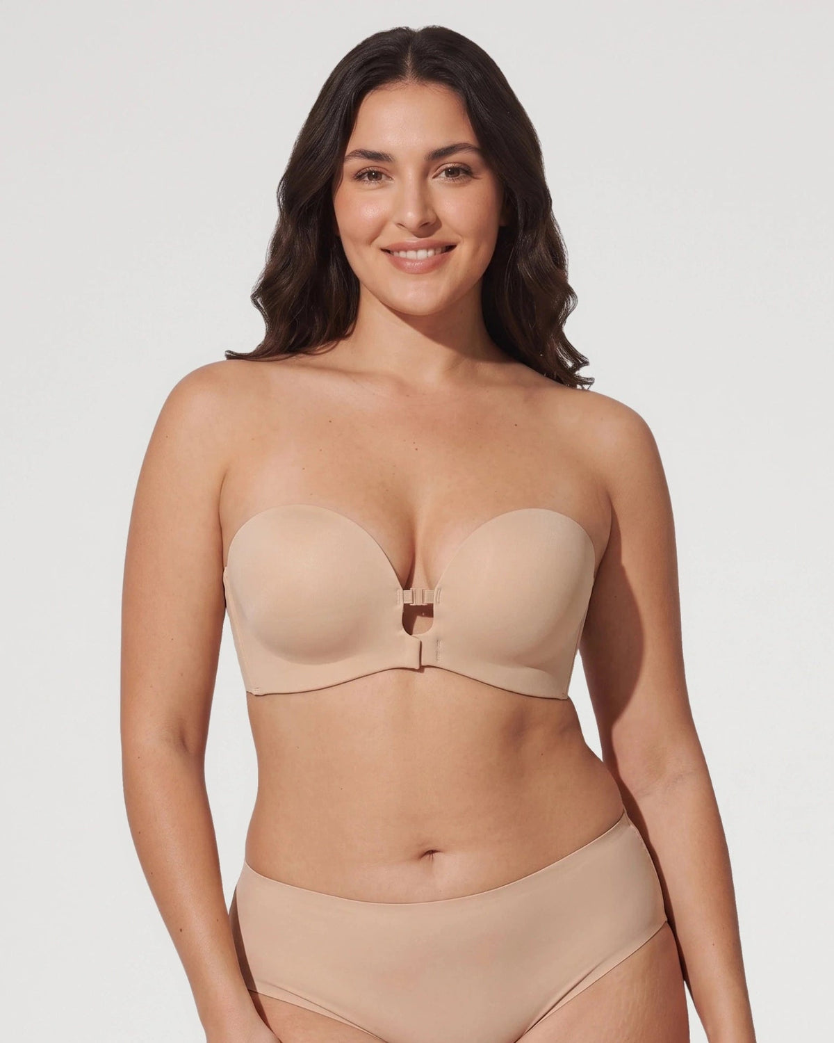 Soutien-gorge sans bretelles rembourré, sans armatures, à fermeture avant
