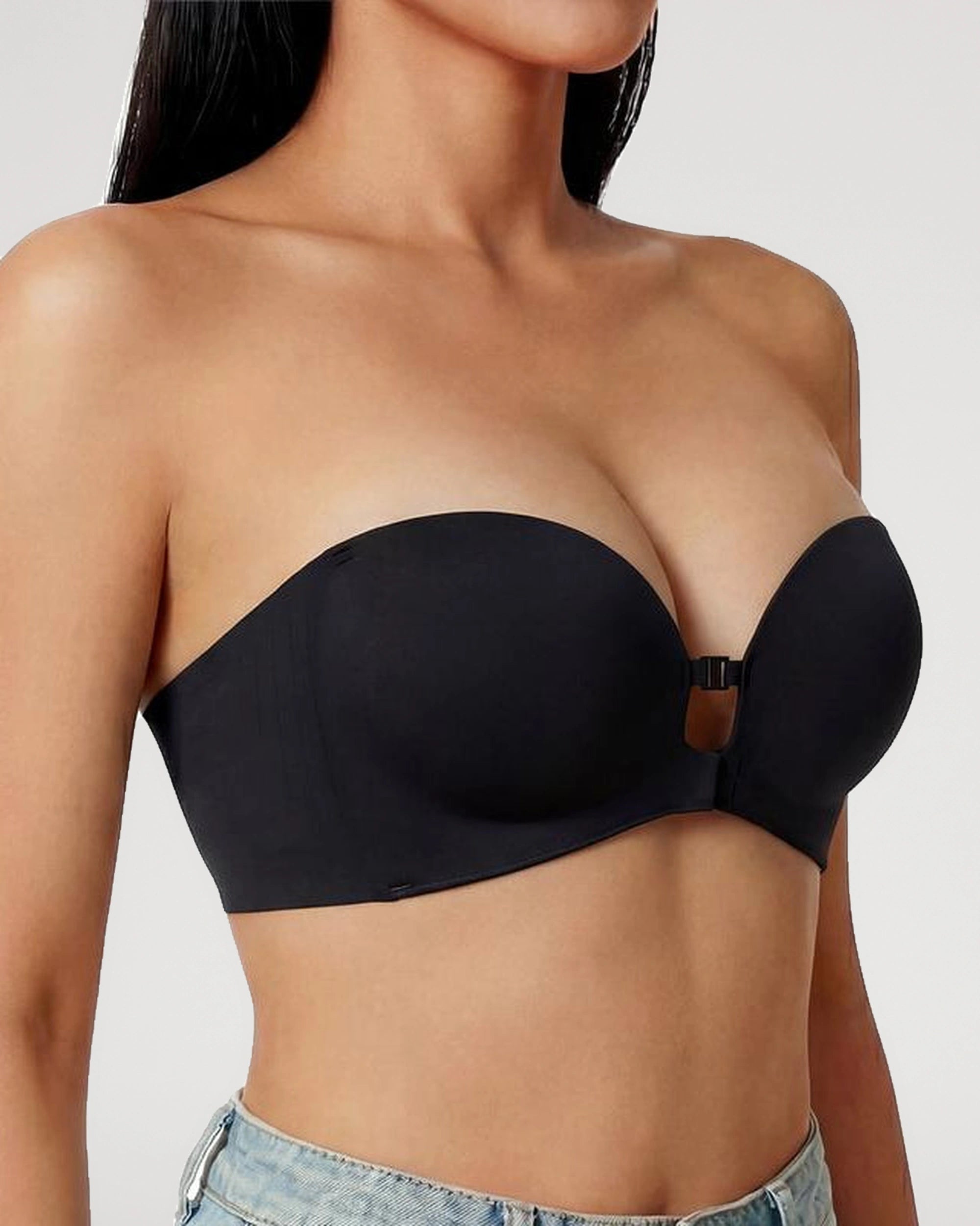 Soutien-gorge sans bretelles rembourré, sans armatures, à fermeture avant