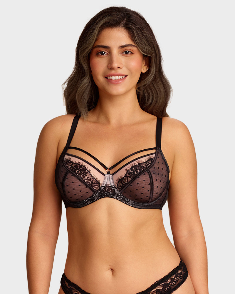 LilyCurve Plus Size Lace Full Coverage Minimizer Bra in BK