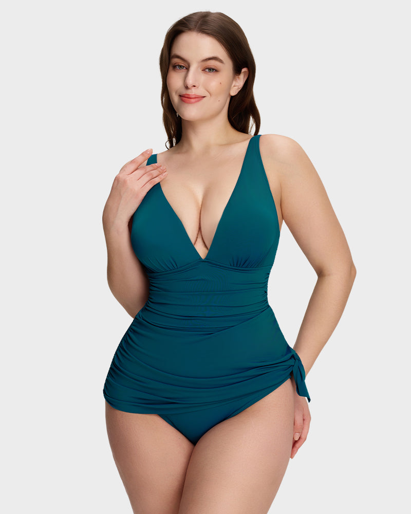 LilyCurve SculptFit FlowFlair Side Tie Swim Dress in PK