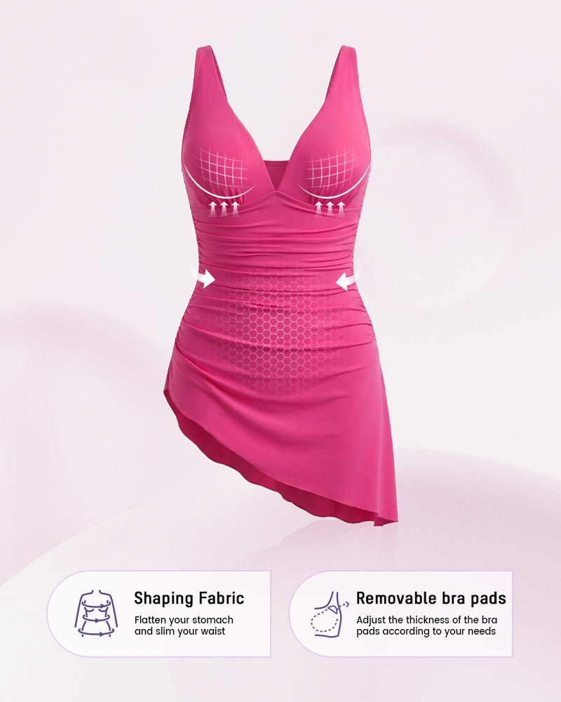 LilyCurve SculptFit FlowFlair Side Tie Swim Dress in PK