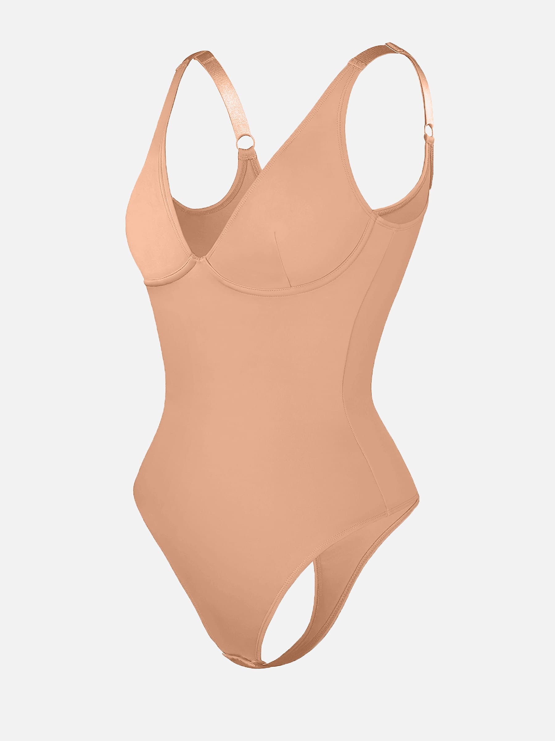 V-Neck Tummy Control Sculpt Bodysuit - V-neck Thong - Butter Cream - View 41