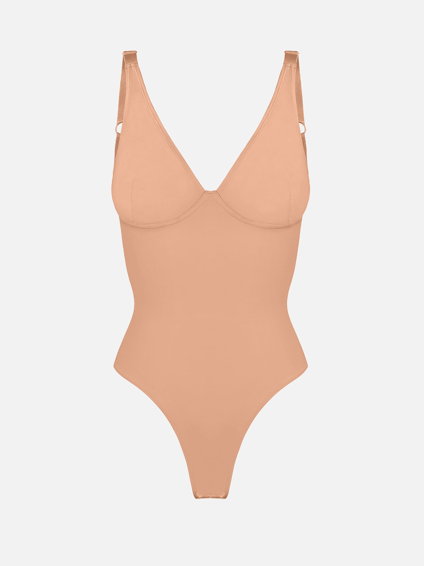 V-Neck Tummy Control Sculpt Bodysuit - V-neck Thong - Butter Cream - View 40