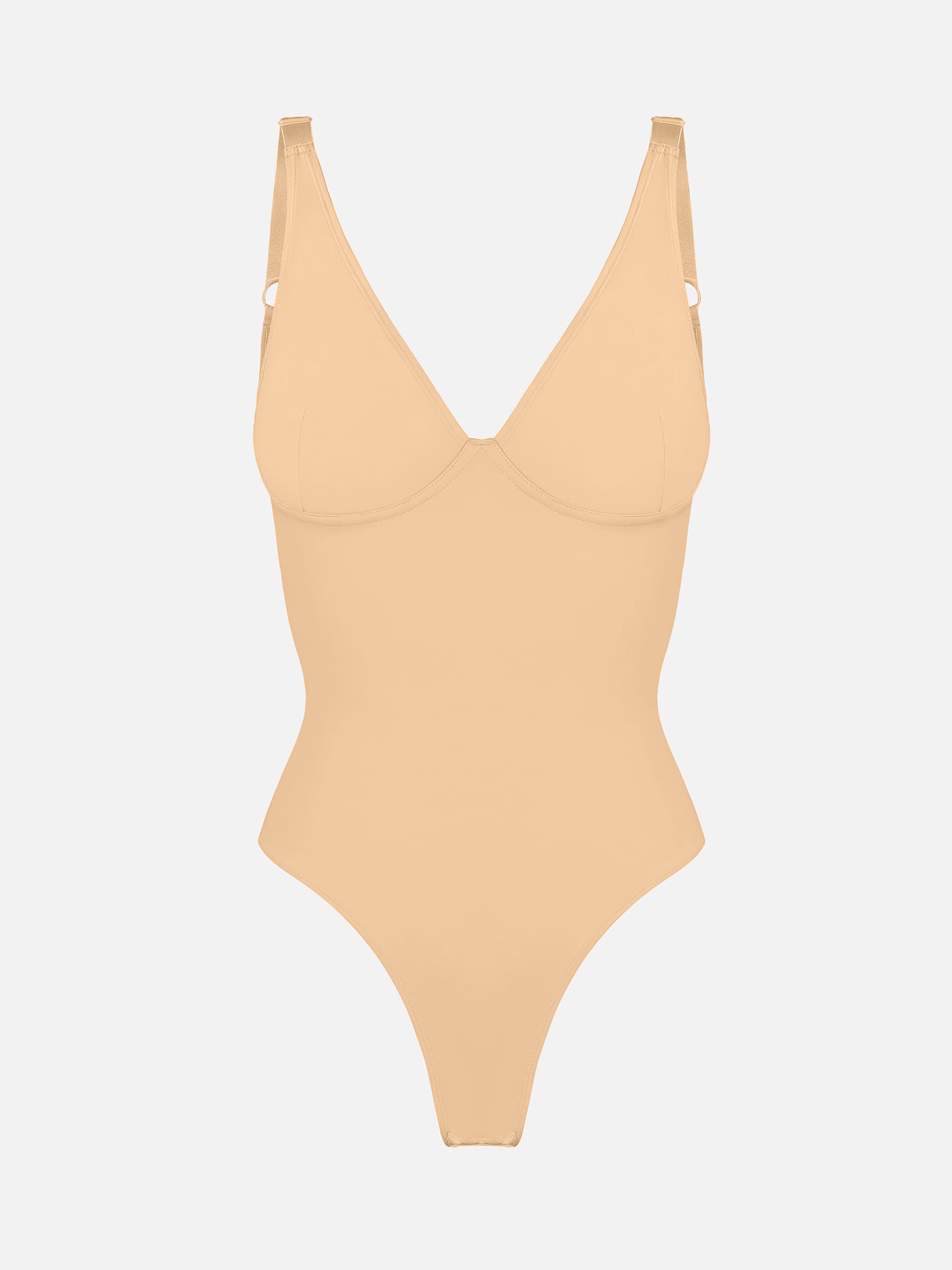 V-Neck Tummy Control Sculpt Bodysuit - V-neck Thong - Mocha Brown - View 71