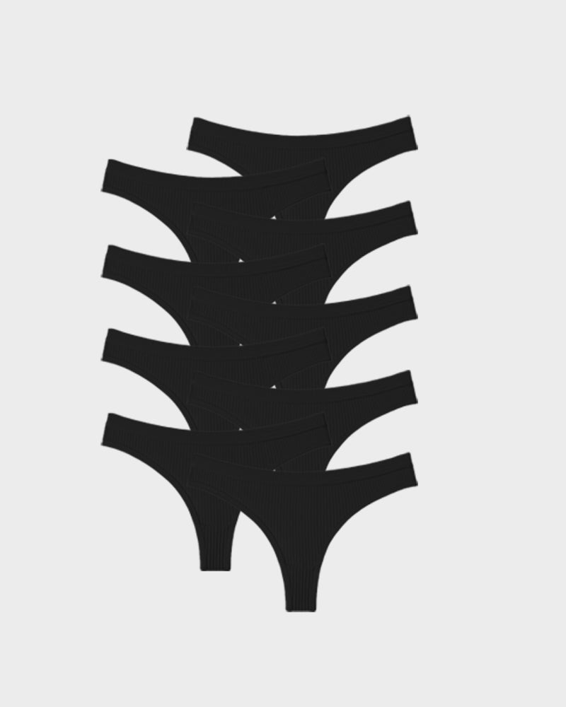 LilyCurve Seamless Low-Rise Cotton Thong Panty (9 Pack) in BK