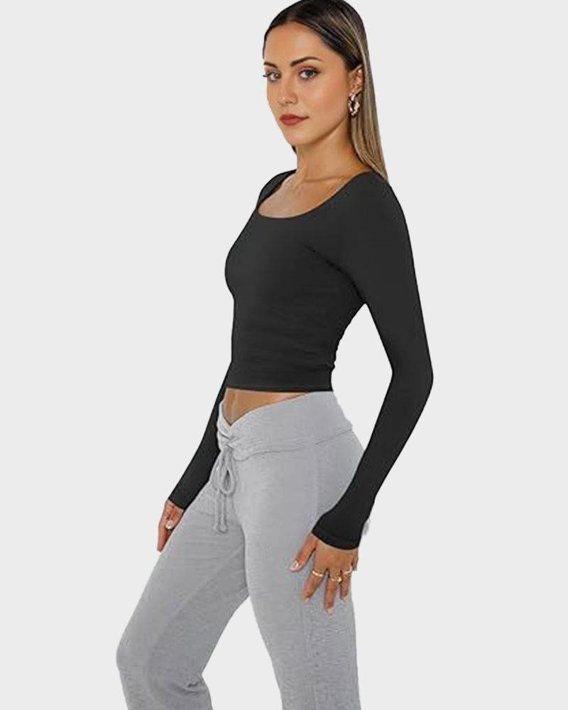 LilyCurve Slim-Fit Square-Neck Crop Top in WH