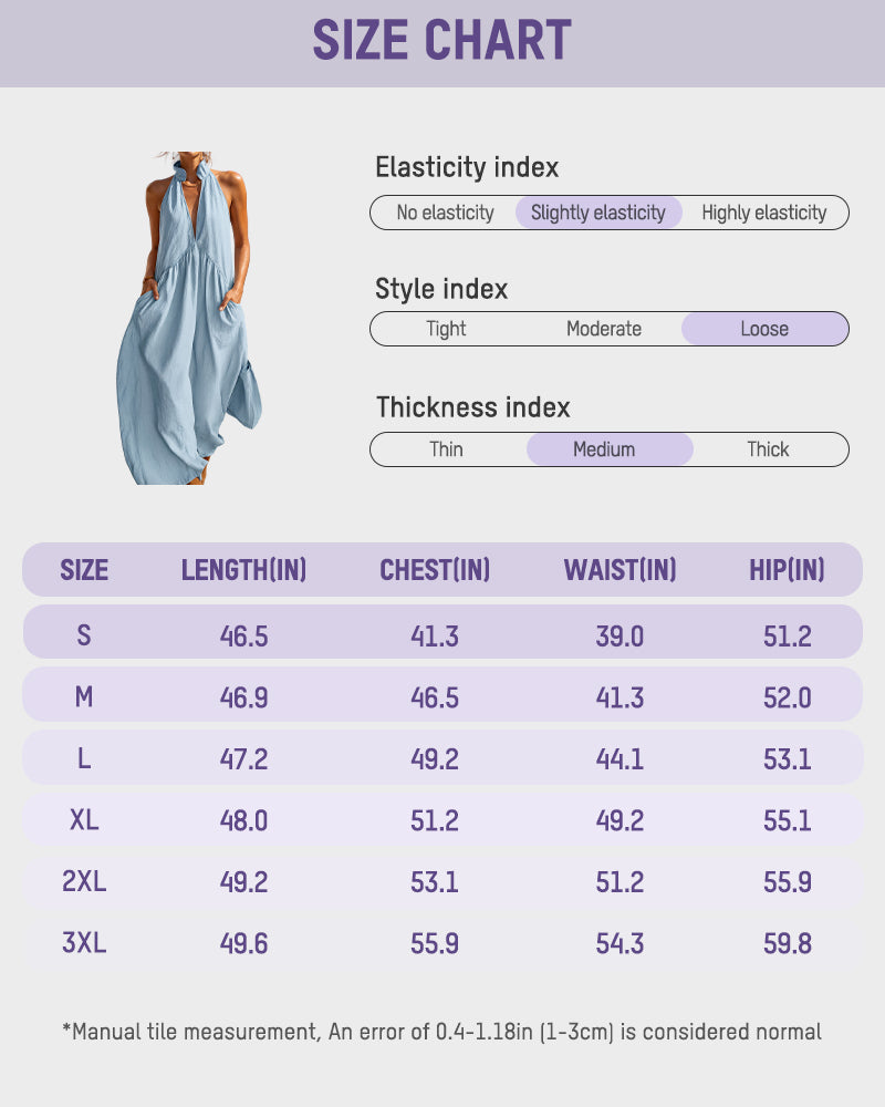 Slimming Flowy Halter Maxi Dress with Pockets - Blue