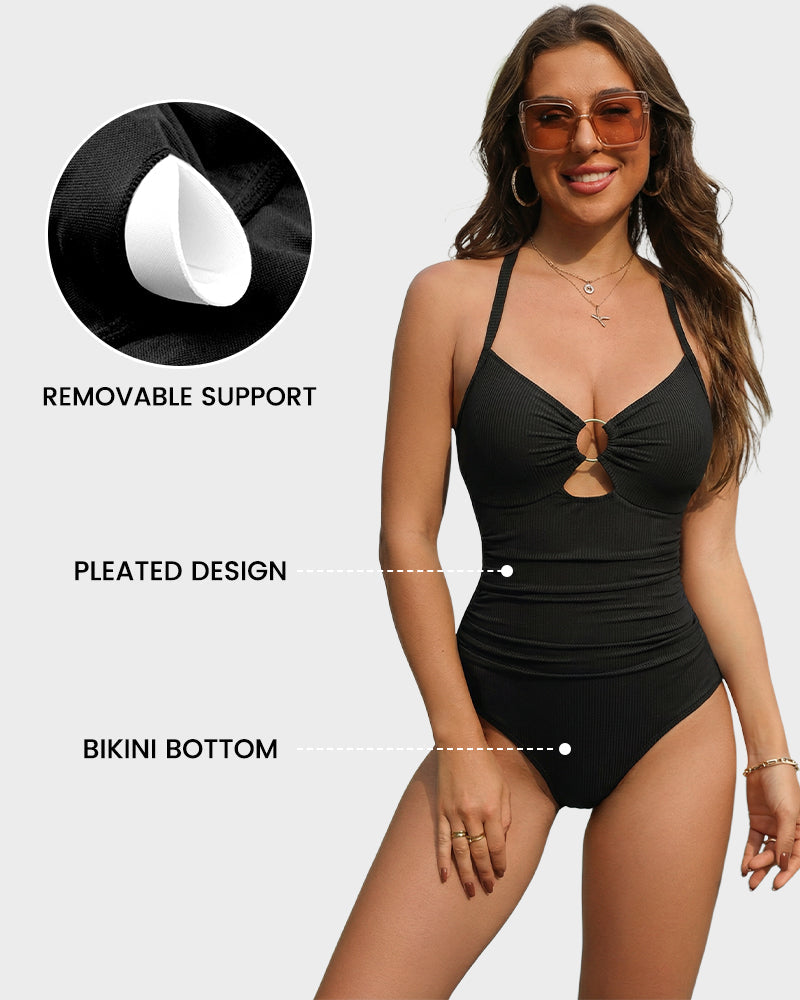 LilyCurve Slimming Tummy Control Ruched One-Piece Swimsuit in BK
