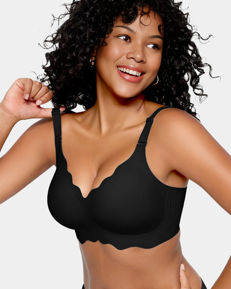 LilyCurve Soft Full Coverage Scalloped Wireless Jelly Bra in BK