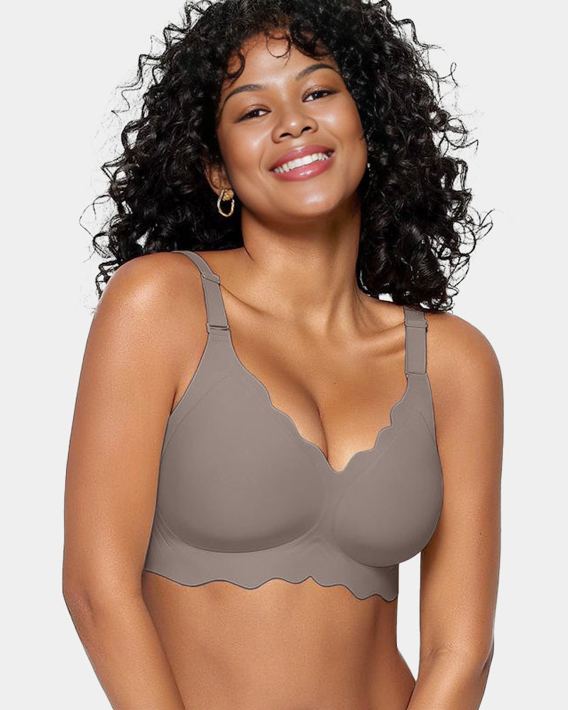LilyCurve Soft Full Coverage Scalloped Wireless Jelly Bra in NU