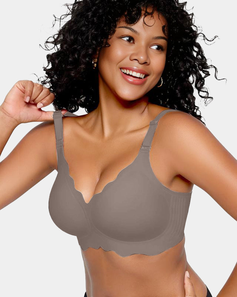 LilyCurve Soft Full Coverage Scalloped Wireless Jelly Bra in GY