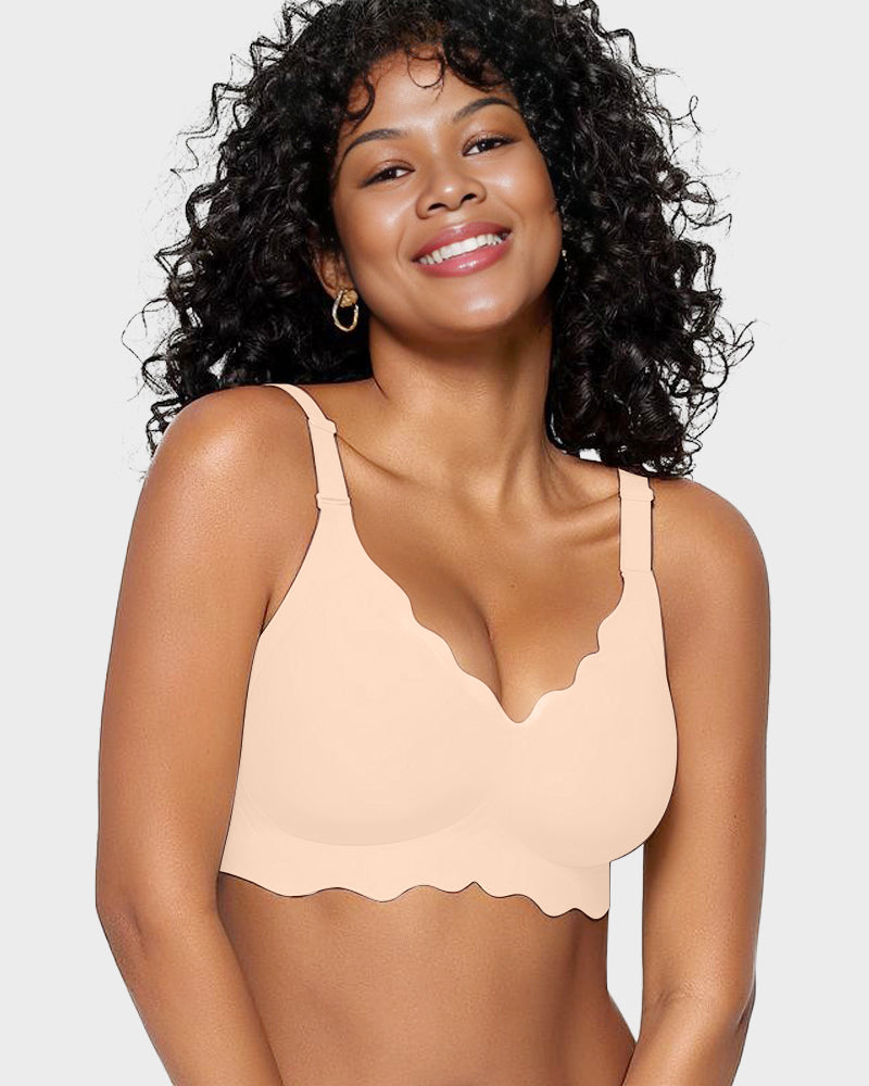 LilyCurve Soft Full Coverage Scalloped Wireless Jelly Bra in BK