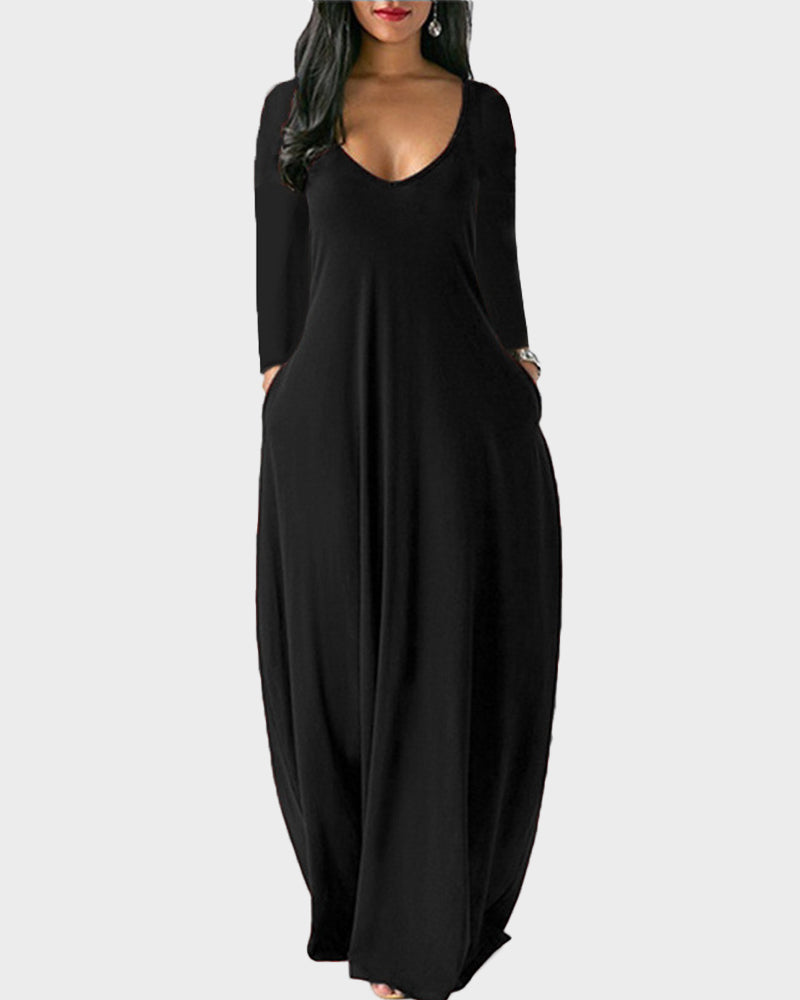 LilyCurve Solid Color Pocket Lounge Dress in BN