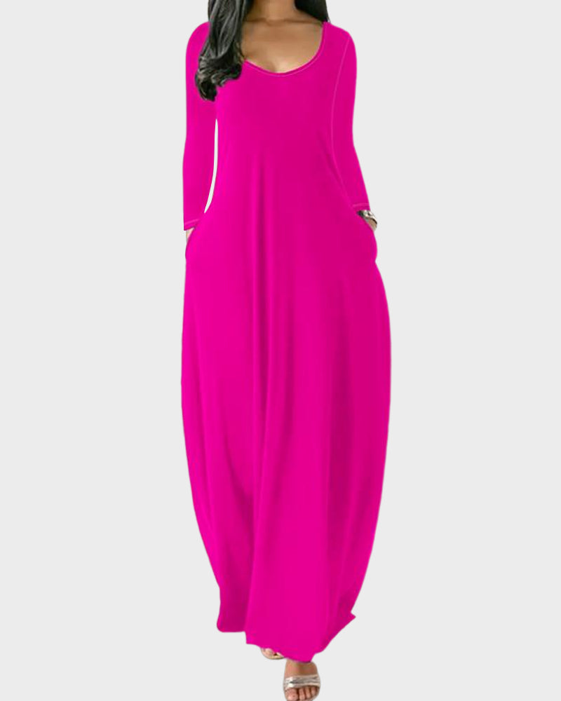 LilyCurve Solid Color Pocket Lounge Dress in BN