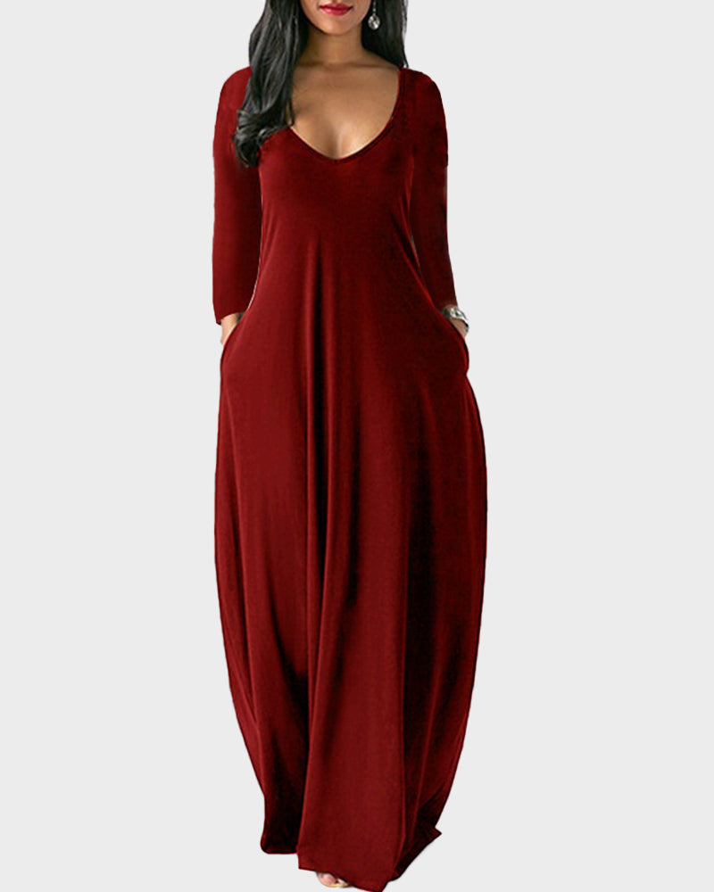 LilyCurve Solid Color Pocket Lounge Dress in BN