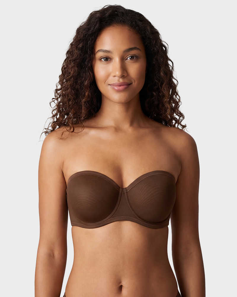 LilyCurve Strapless Mesh Underwire Balconette Bra in LE