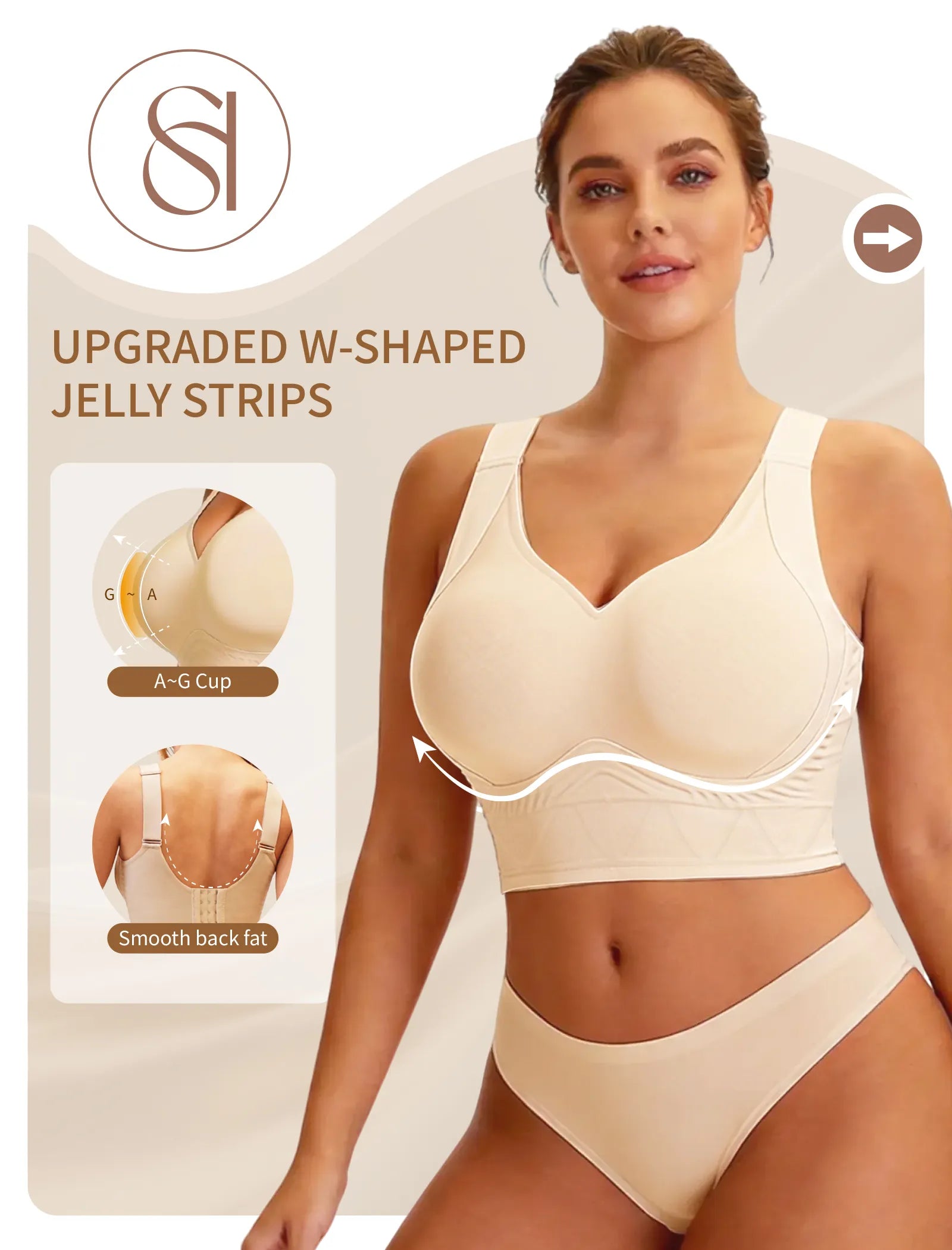 Plus Size Back Fat Smoothing Wireless T-Shirt Bra - Black - View 2