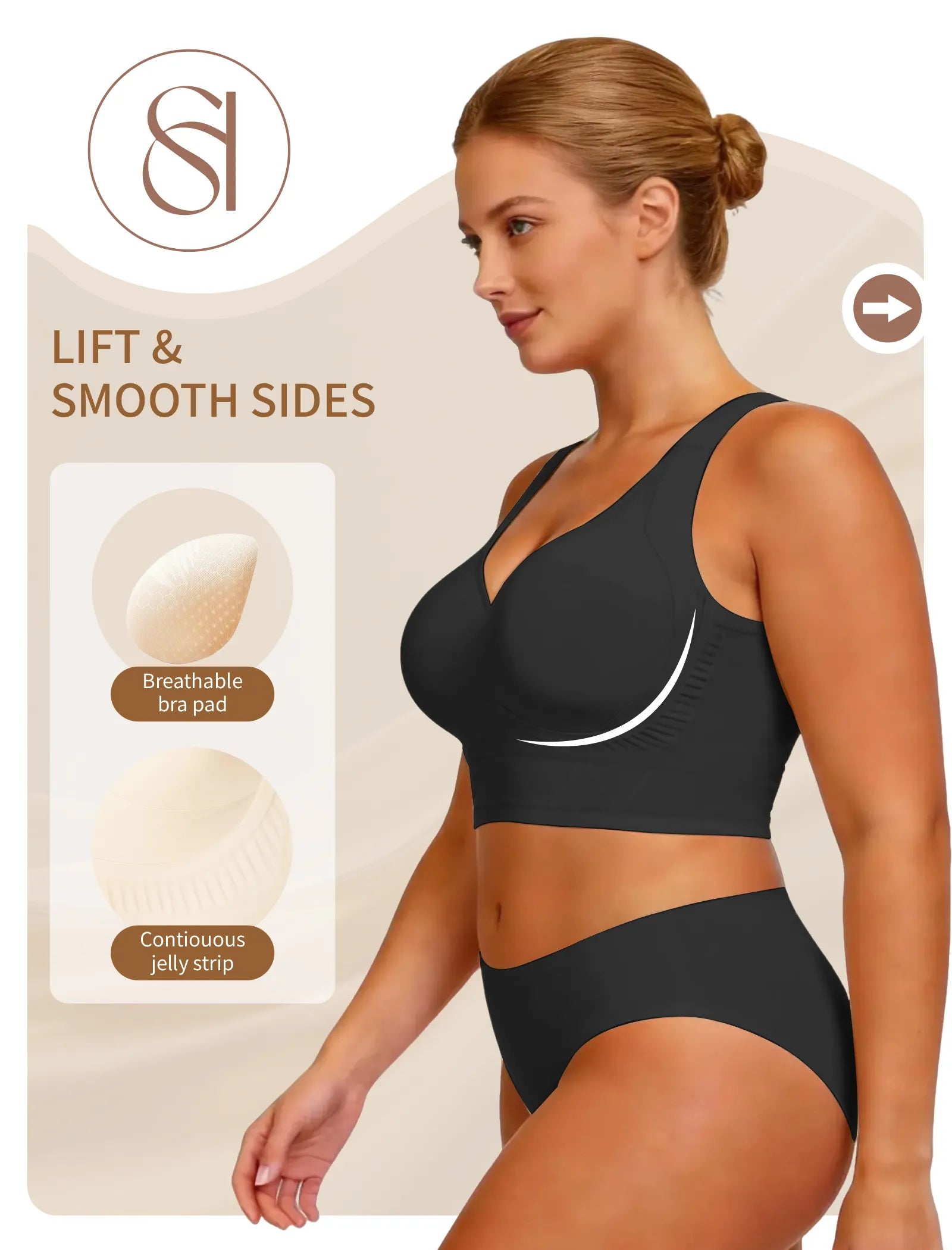 Plus Size Back Fat Smoothing Wireless T-Shirt Bra - Black - View 7