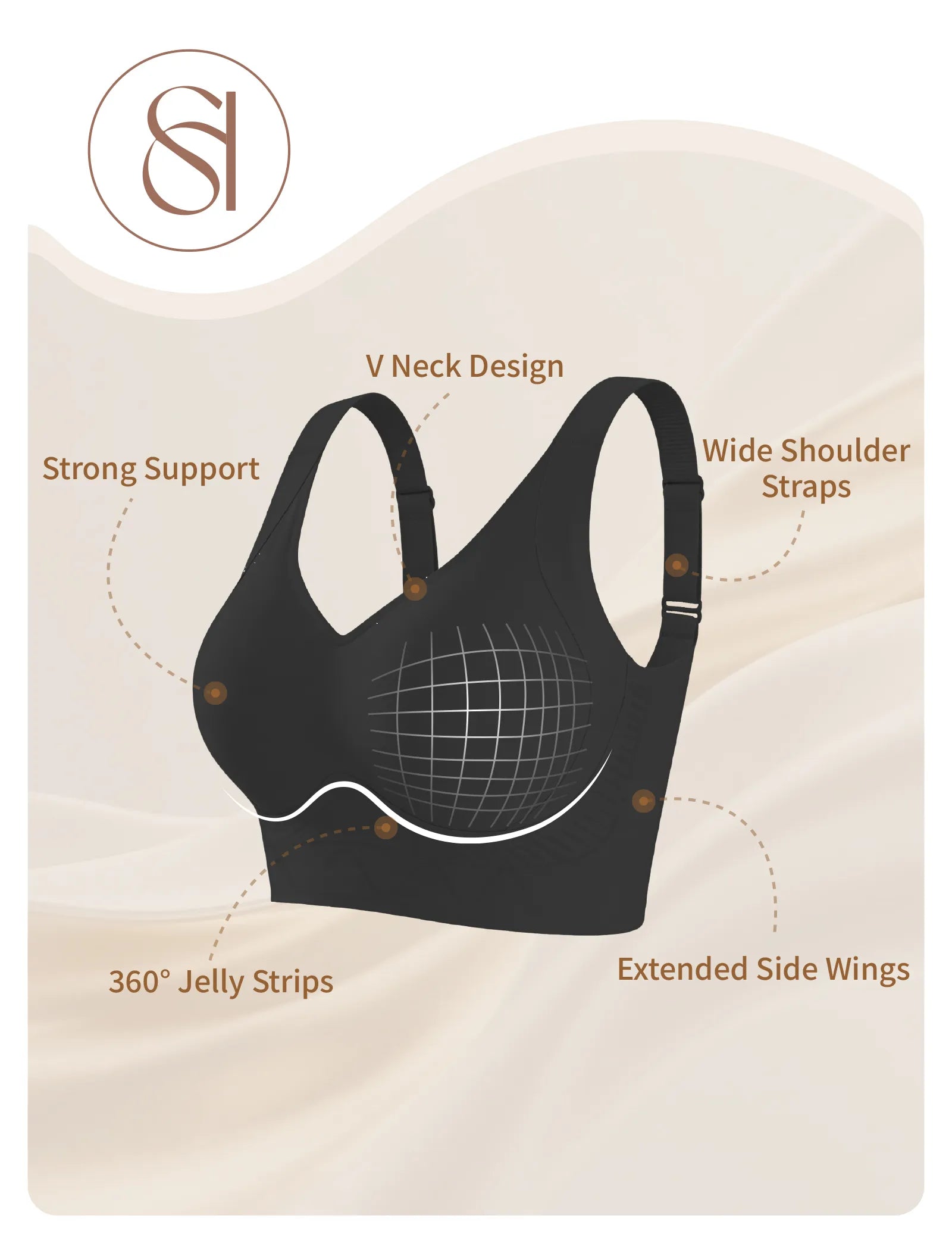Plus Size Back Fat Smoothing Wireless T-Shirt Bra - Black - View 8
