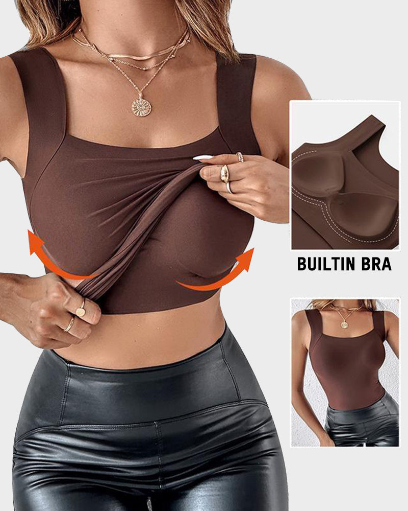 LilyCurve U-Neck Built-In Bra Shaping Tank Top in BN