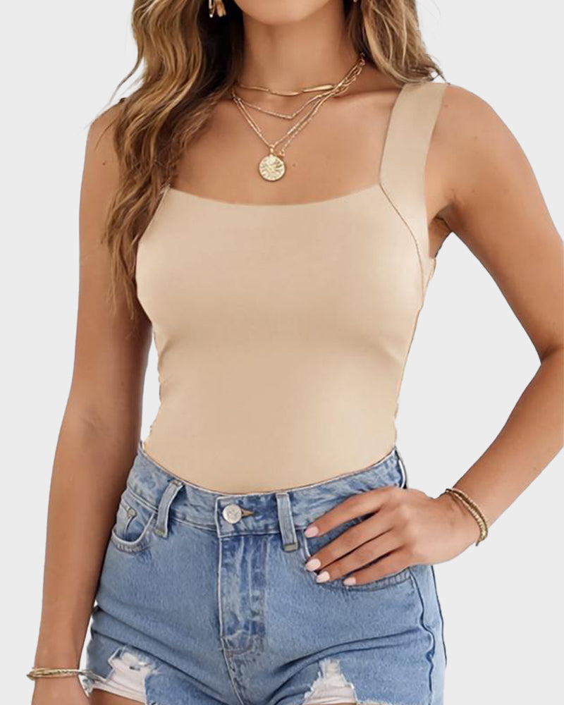 LilyCurve U-Neck Built-In Bra Shaping Tank Top in BN