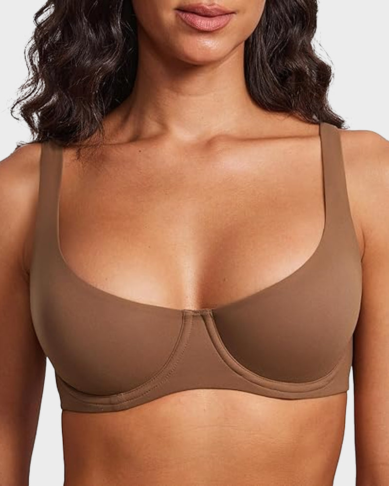 LilyCurve Underwire Support Seamless Unlined Balconette Bra in BN