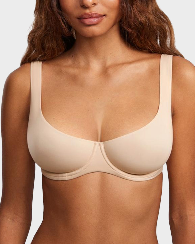 LilyCurve Underwire Support Seamless Unlined Balconette Bra in BN