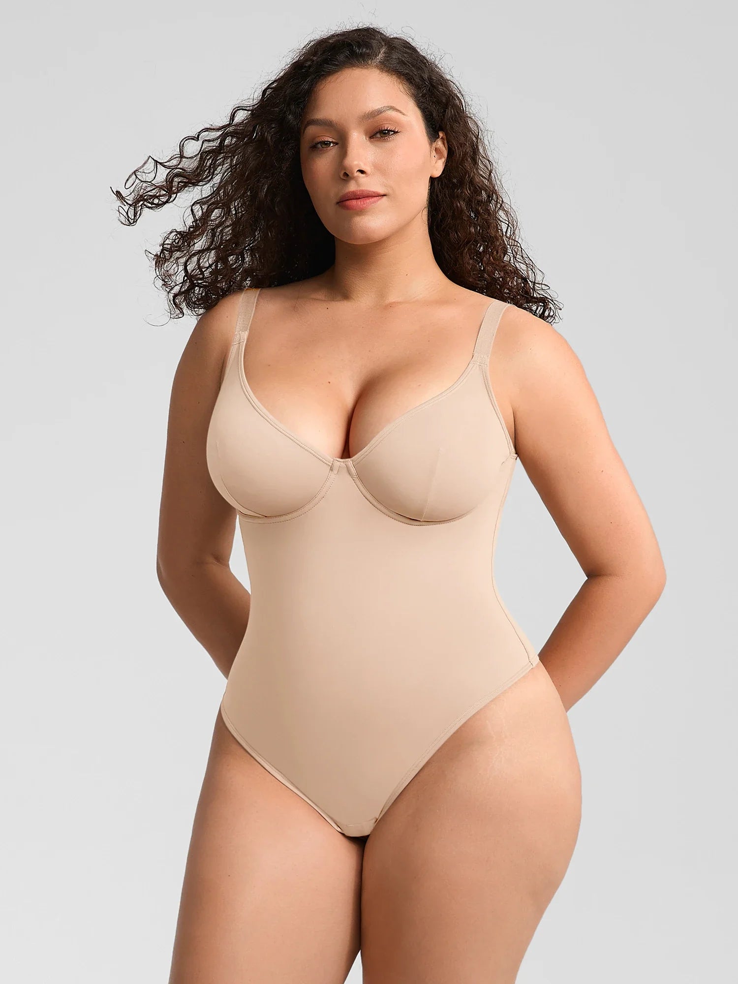 V-Neck Tummy Control Sculpt Bodysuit - V-neck Thong - Dark Brown - View 30