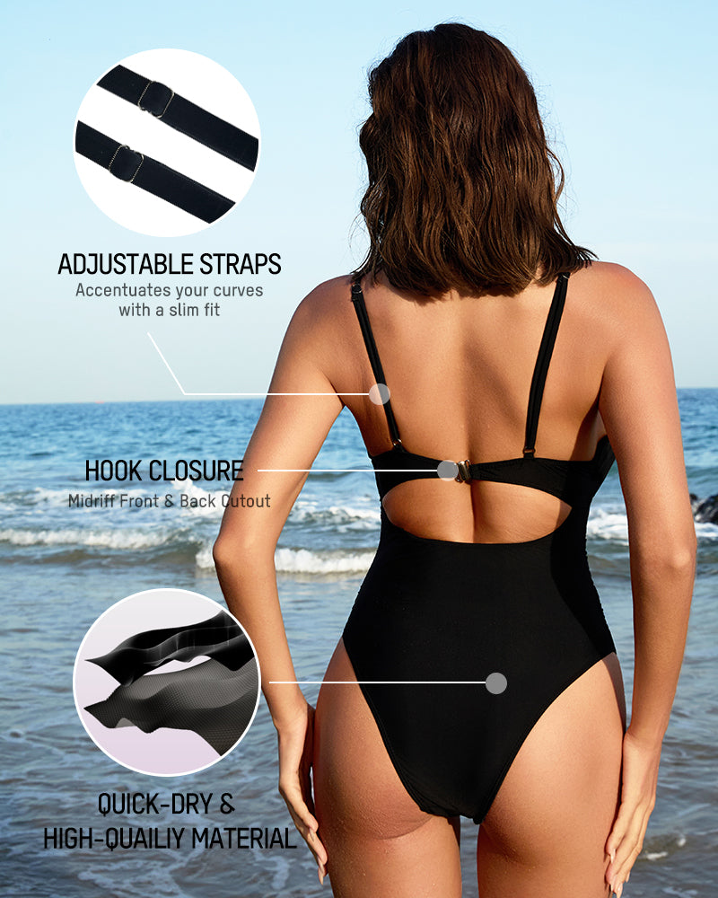 LilyCurve Women's One Piece Flattering Cheeky High Cut Out Cute Swimsuit in BL