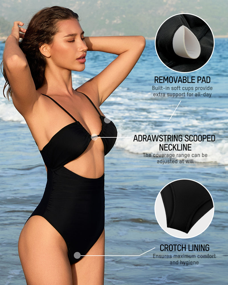 LilyCurve Women's One Piece Flattering Cheeky High Cut Out Cute Swimsuit in PK