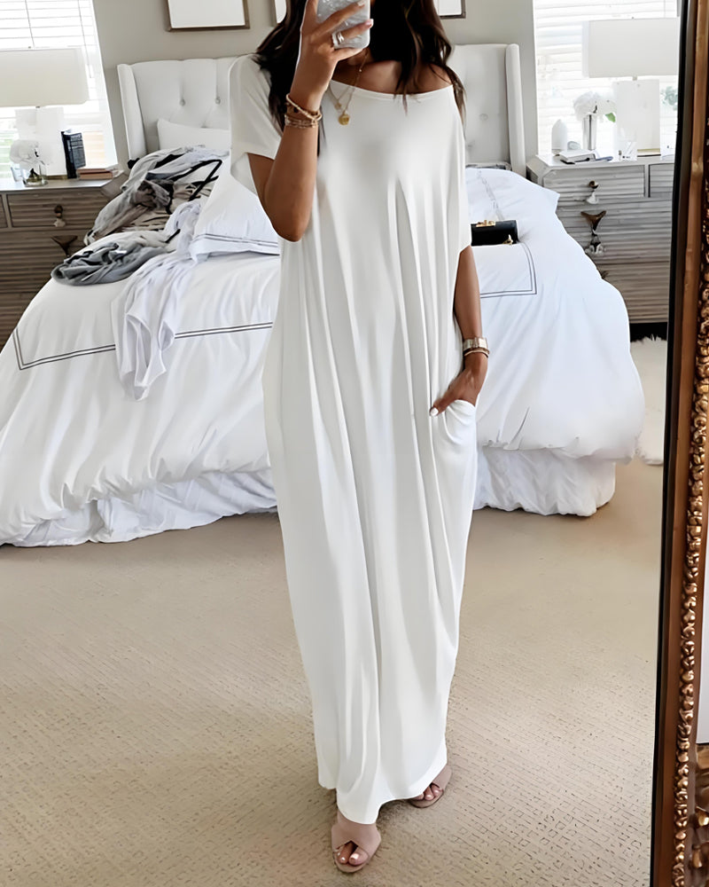 LilyCurve Off-Shoulder Batwing Sleeve Maxi Lounge Dress in BK
