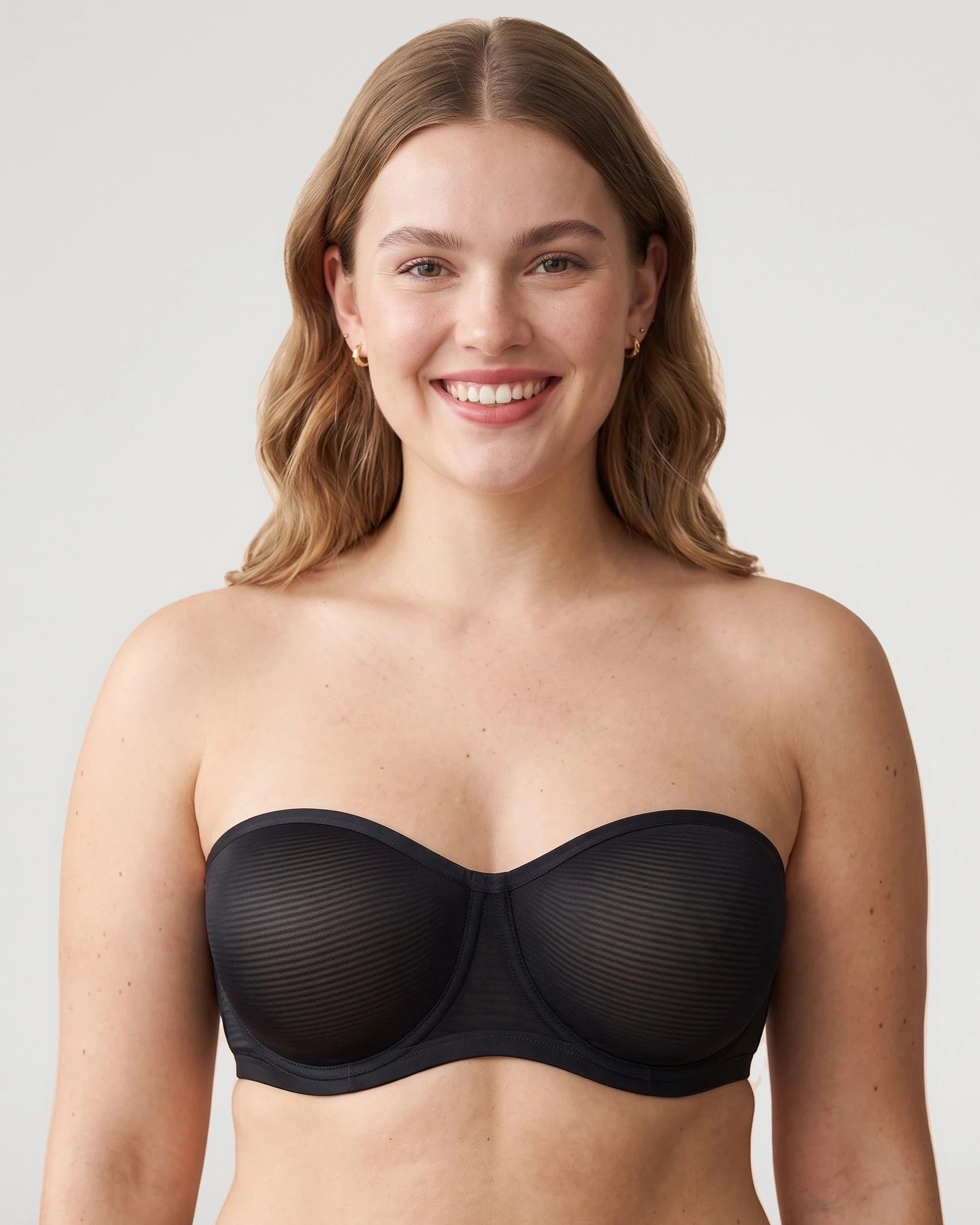 Studio fit image for the Sheer Mesh Unlined Underwire Strapless Balconette Bra | LilyCurve