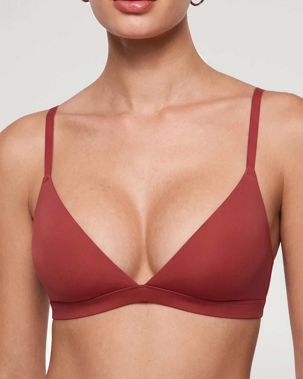 Studio fit image for the Everyday Wireless Plunge Bralette Unlined Pullover T Shirt Bra | LilyCurve