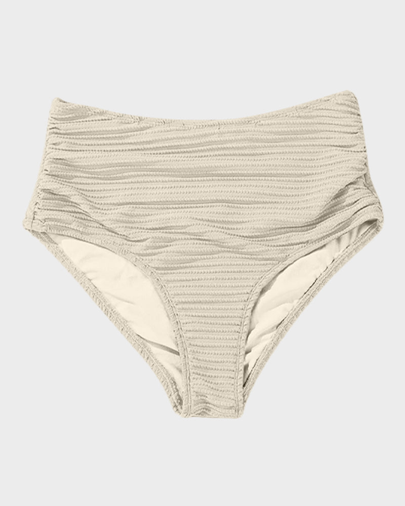 LilyCurve Textured Knot-Front High-Waisted Bikini Set in GR