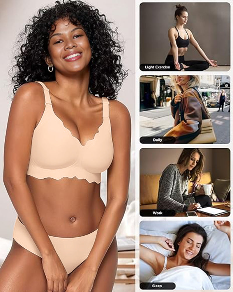 LilyCurve Soft Full Coverage Scalloped Wireless Jelly Bra in NU