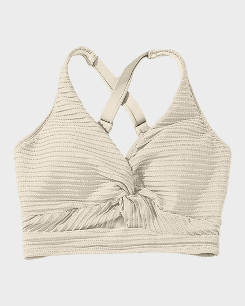 LilyCurve Textured Knot-Front High-Waisted Bikini Set in GR