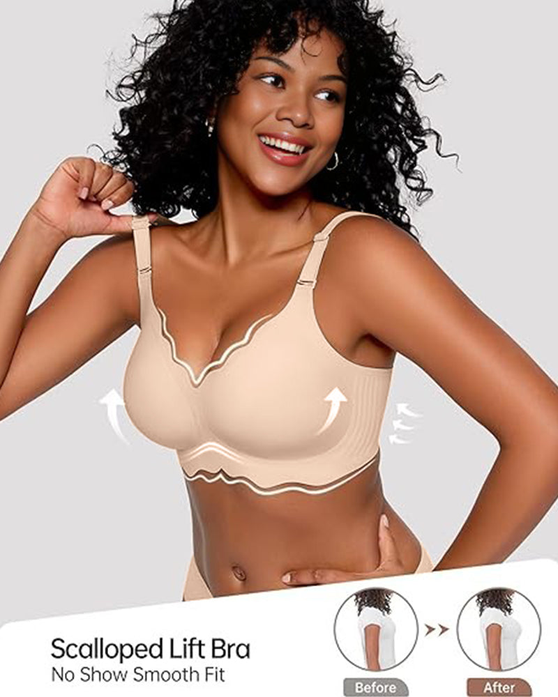 LilyCurve Soft Full Coverage Scalloped Wireless Jelly Bra in NU
