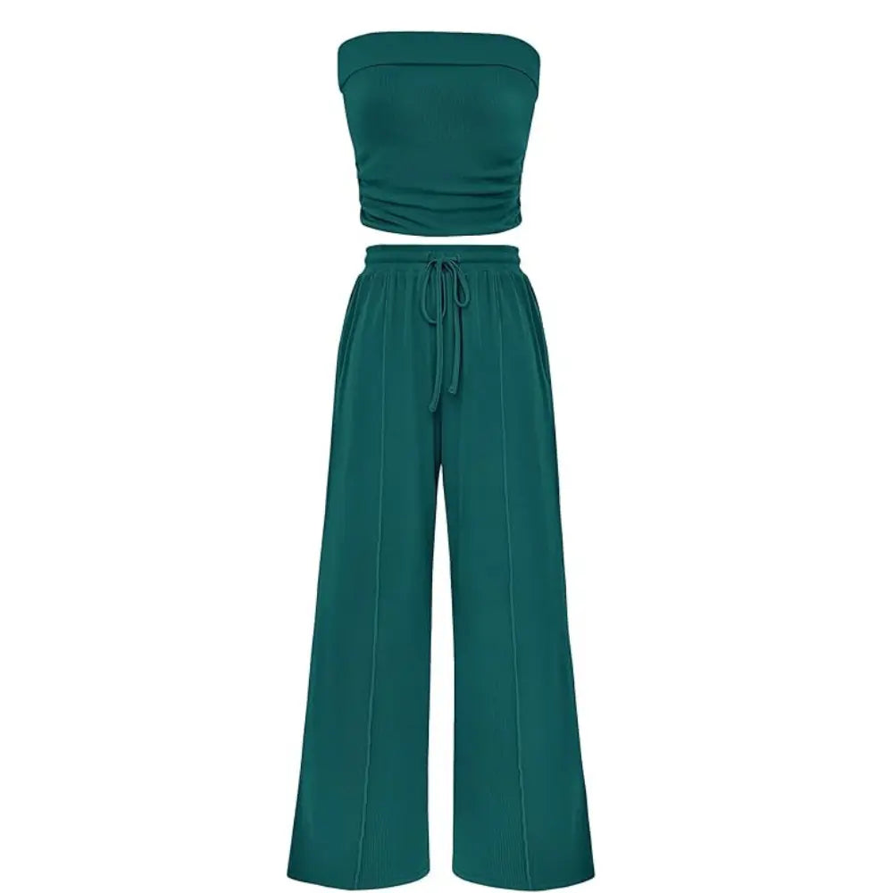 LilyCurve Summer Ribbed Crop Top & Shorts 2-Piece Set - Blue