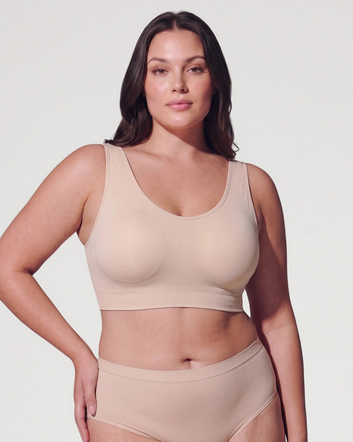 Model-style fit view of the Comfort Wireless Full Coverage Push Up U Back Bra | LilyCurve