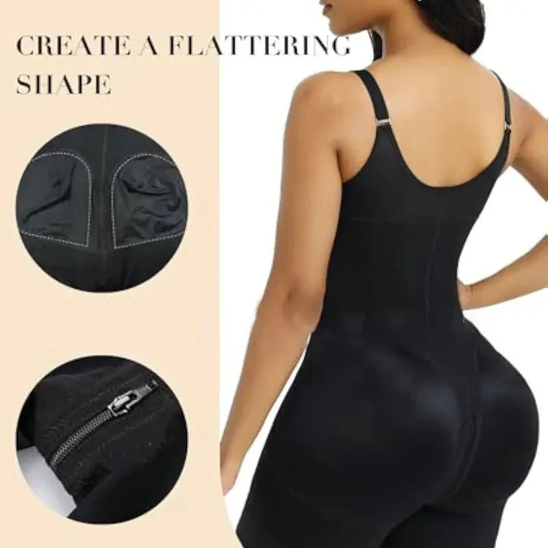 FAJAS COLOMBIANAS LOW CUT SHAPEWEAR TUMMY CONTROL BUTT LIFTER SHAPER WITH ZIPPER CROTCH DETACHABLE SHOULDER STRAP