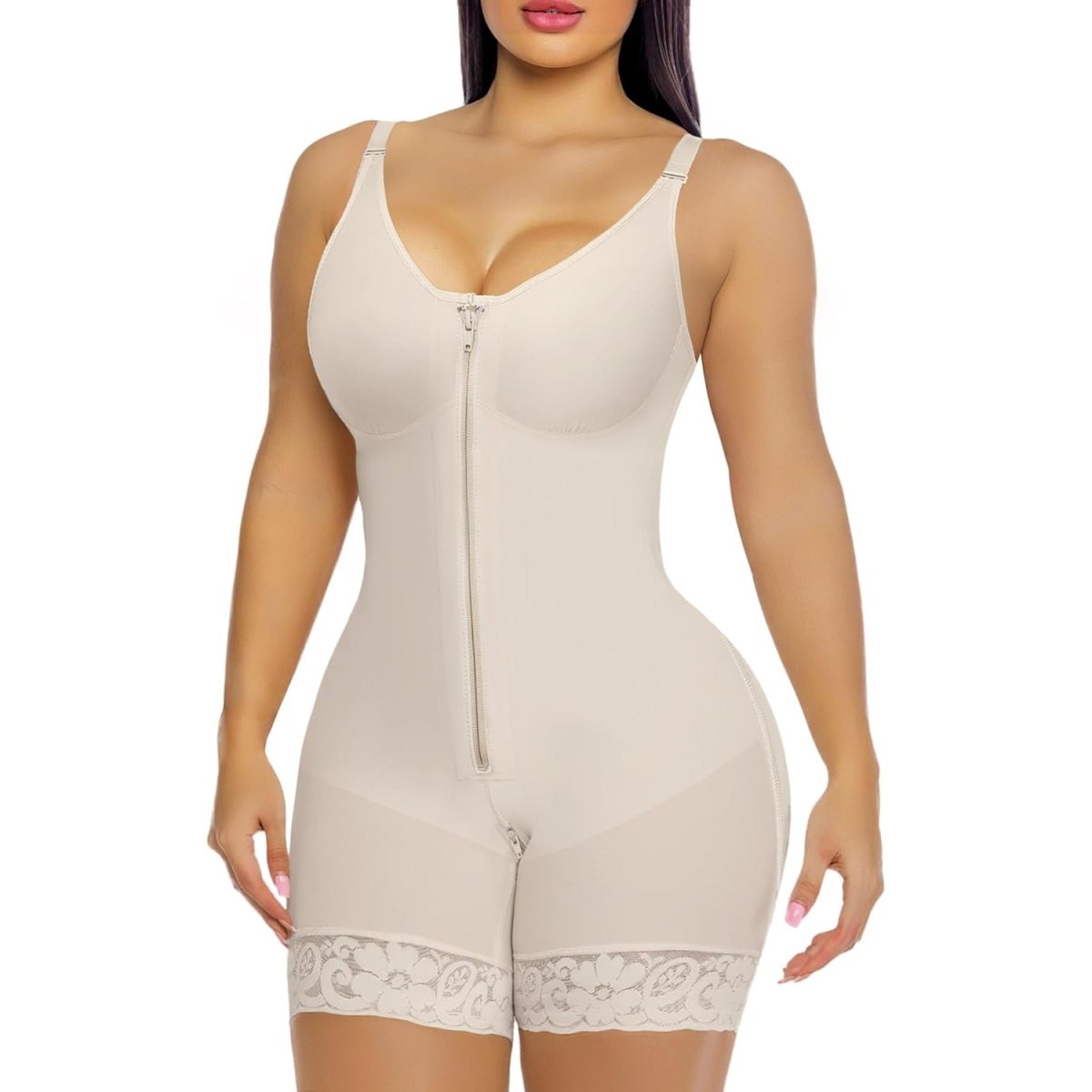 FAJAS COLOMBIANAS LOW CUT SHAPEWEAR TUMMY CONTROL BUTT LIFTER SHAPER WITH ZIPPER CROTCH DETACHABLE SHOULDER STRAP
