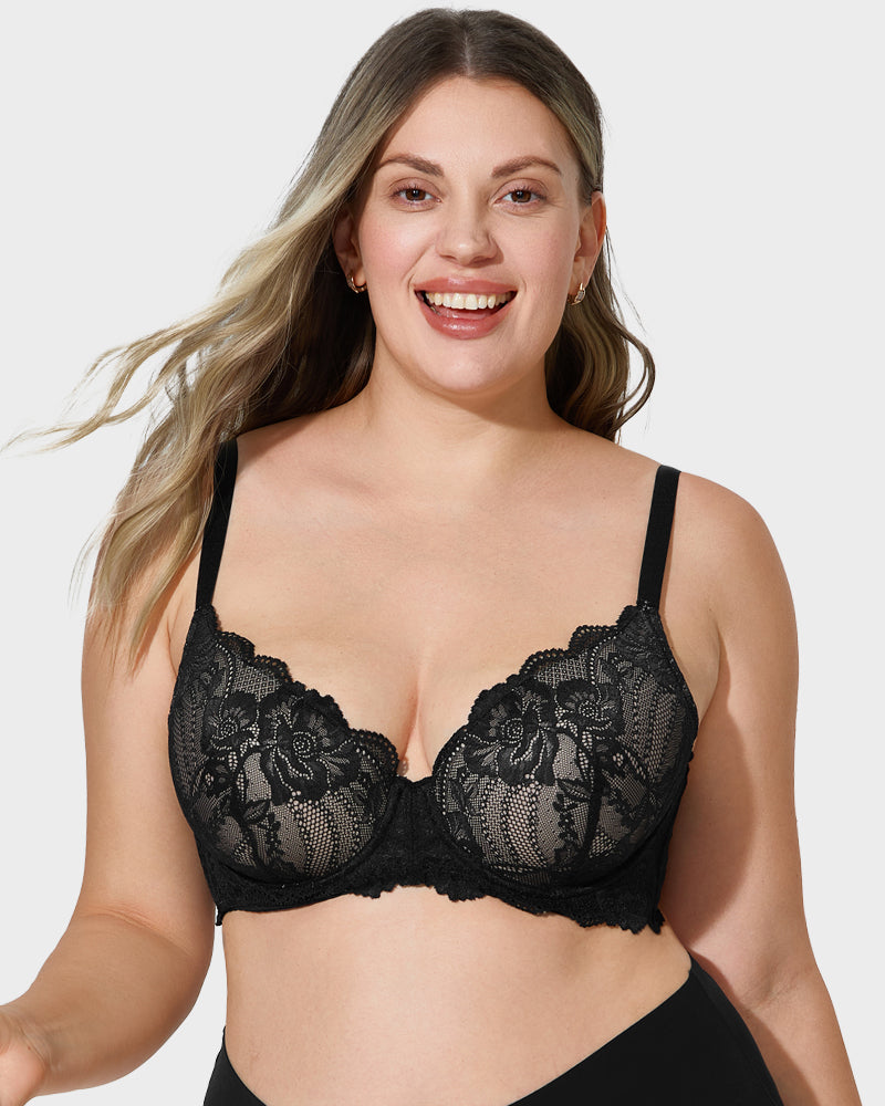 LilyCurve Lace Full Coverage Push Up Bra in BK
